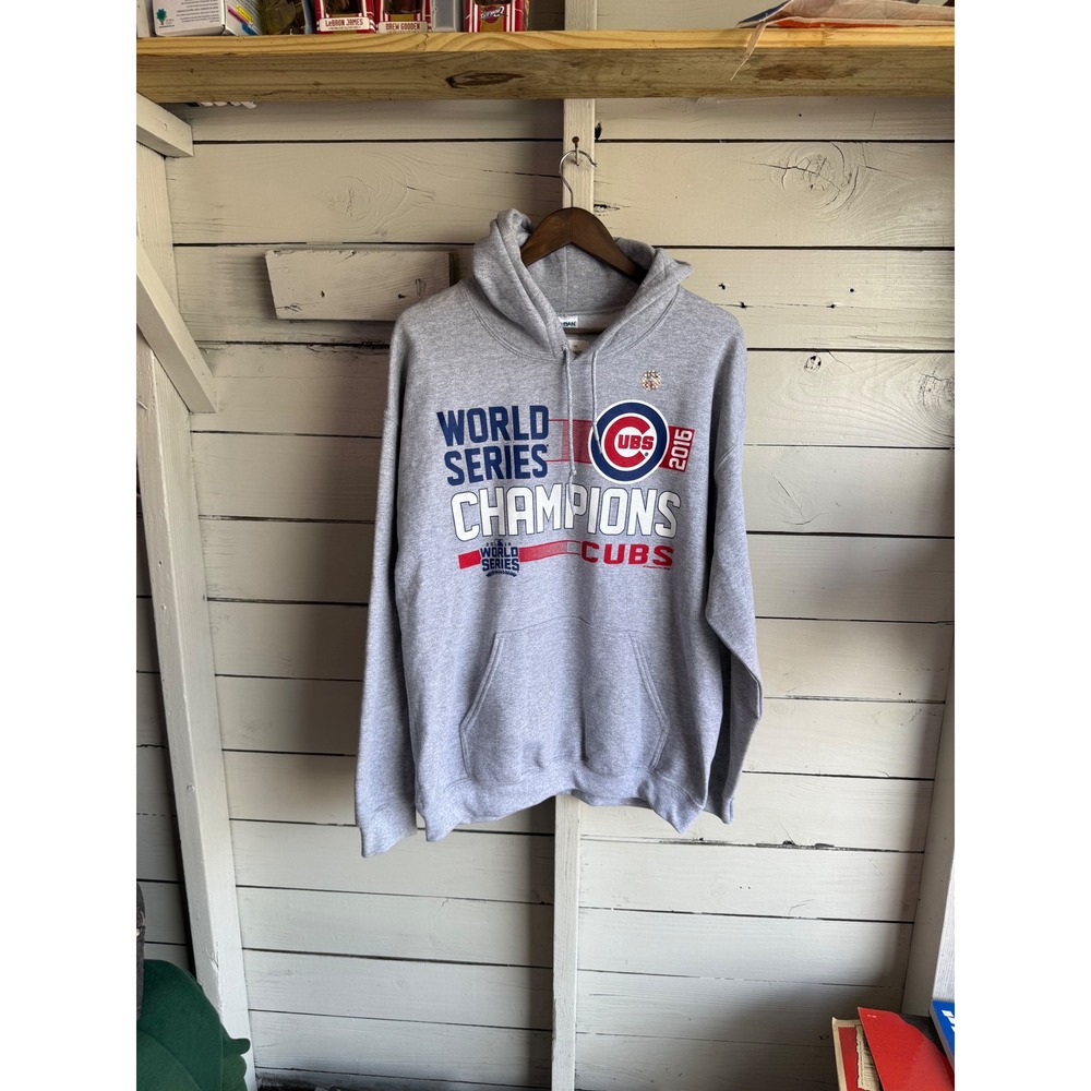 Chicago Cubs 2016 World Series Champions Hoodie Gildan Gray Mens Large NWT